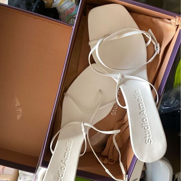 Studio Amelia Crossfront 70 Heels shoes white strappy wedding party Revolve 9 - Picture 12 of 16